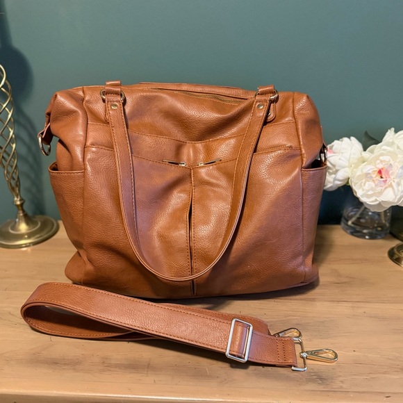 Mominside Convertible Diaper Bag Backpack Brown Vegan Leather Cooler Pockets - Picture 4 of 16